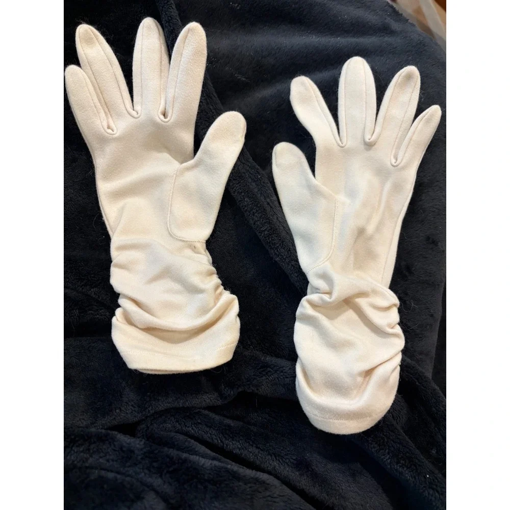 Vintage Dress Gloves Lot of 2 Cream Crochet & Slouch Ruched Matte Cotton